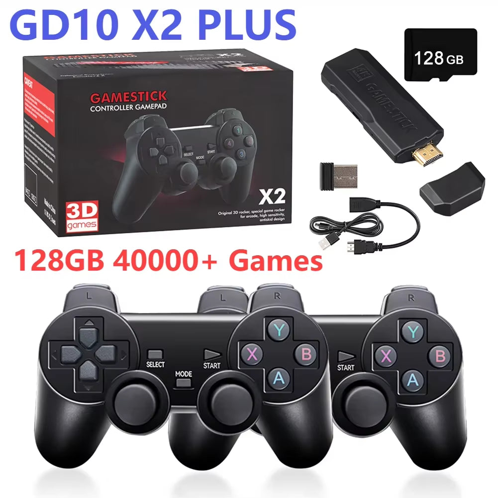 GD10 X2 plus Game Stick 4K HD Retro Video Game Console Wireless Controllers 64/128/256GB Built-In 58000 Games Support TF Card