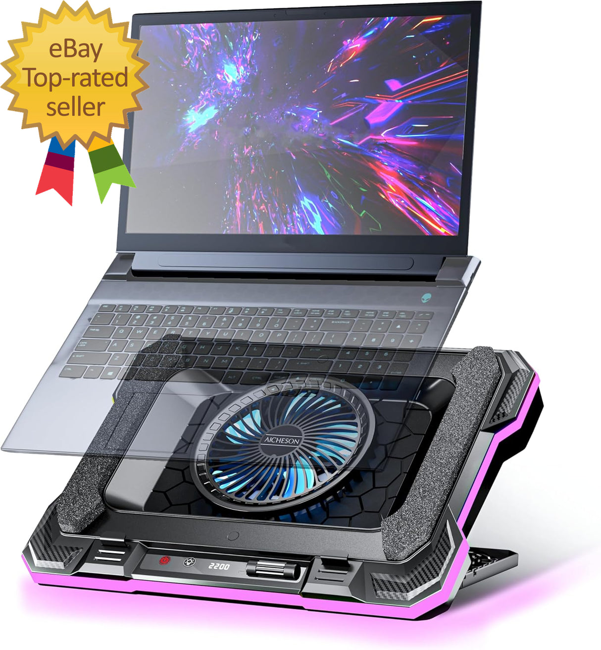 Gaming Laptop Cooling Pad with Powerful Cooler Fans RGB Lighting and Phone Holde