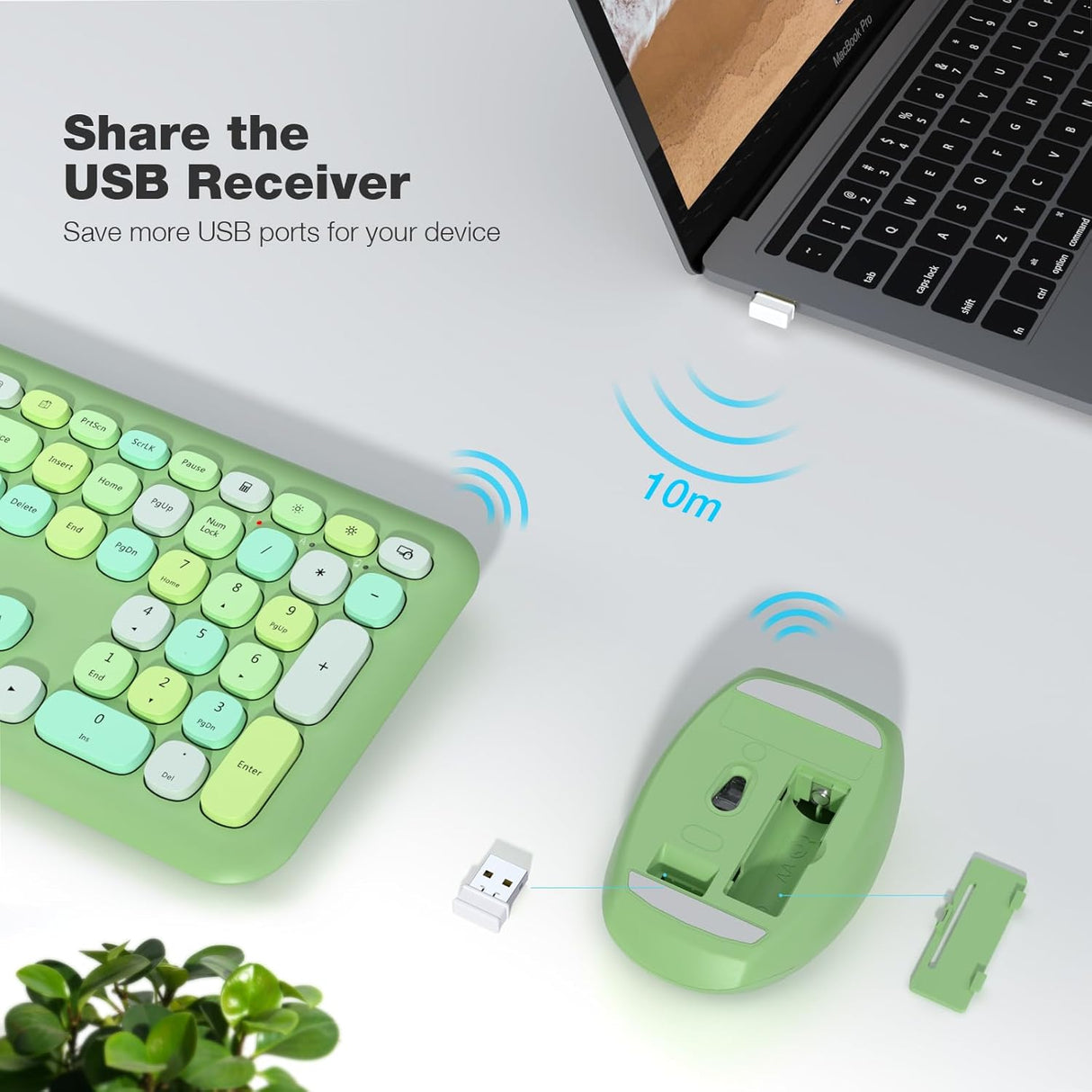 Wireless Keyboard and Mouse Combo Silent, Slim Compact 2.4G USB Full Size Wireless Mouse and Keyboard Combo, Cute 110 Keys for PC, Notebook, Macbook, Tablet, Laptop, Windows System