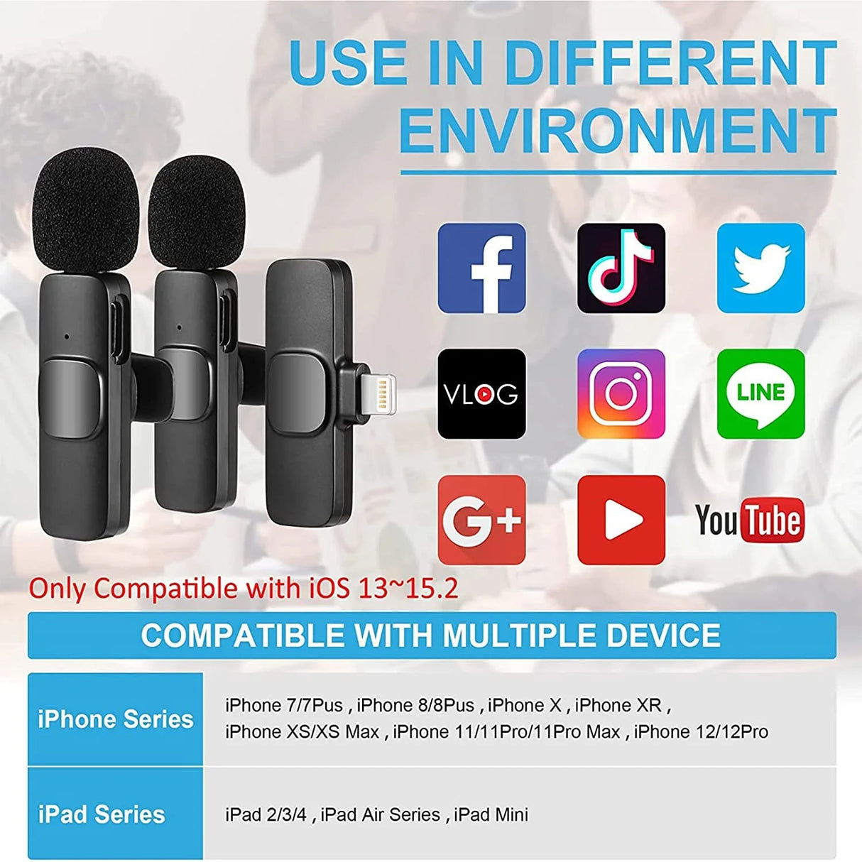 Auto Connection Mini Clip on Lapel Lavalier Tiny Rechargeable Wireless Microphone, Black