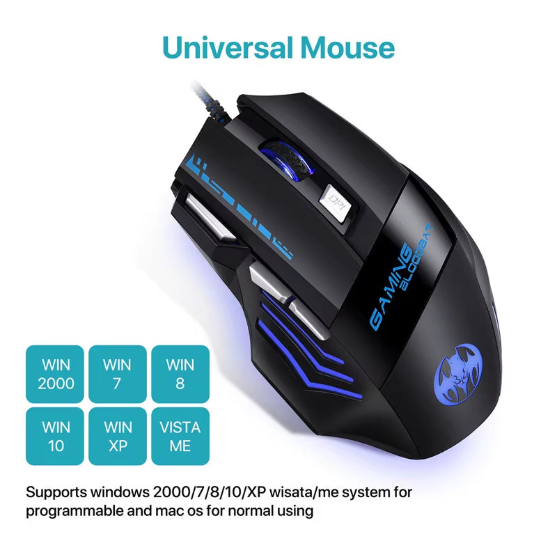 Computer Mouse Gamer Wired Gaming Mouse RGB Backlight Silent 7200 DPI Ergonomic Mice with LED Backlight 7 Buttons for PC Laptop