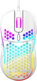 Honeycomb Wired Gaming Mouse with RGB On/Off Switch, 7200 Adjustable DPI, Ergonomic Lightweight Design & High Precision Sensor for Pc/Mac Gamers (White)