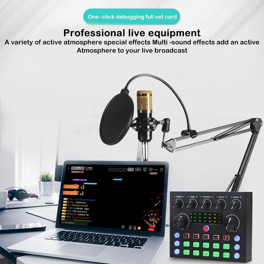 V8S Live Sound Card Podcast Equipment Live Broadcast DJ Device with BM800 Microphone Set for Music/Recording Live Streaming