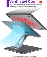 Adjustable Macbook Laptop Stand for Desk | Ergonomic Aluminum Laptop Riser with Heat-Vent, Compatible for 10-17" Laptops, Space Grey