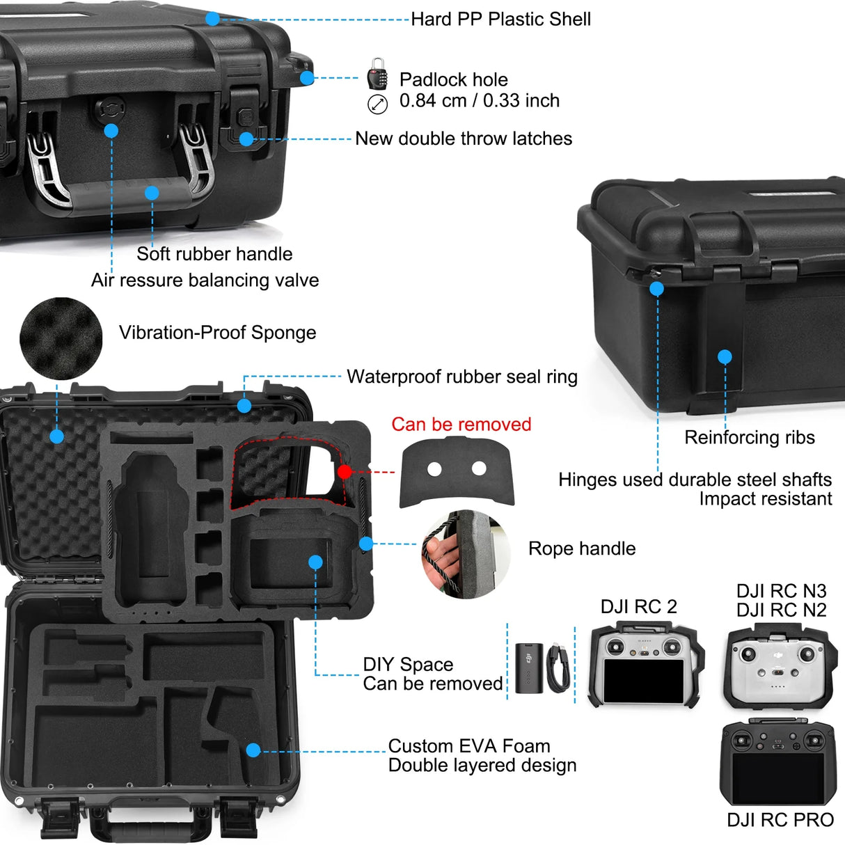 Waterproof Hard Case for DJI Air 3S/Air 3/,DJI RC2/RC N3/RC N2,Goggles 3/ Goggles 2/Goggles Integra,Rc Motion 3/RC Motion 2 and Accessories(Case Only)