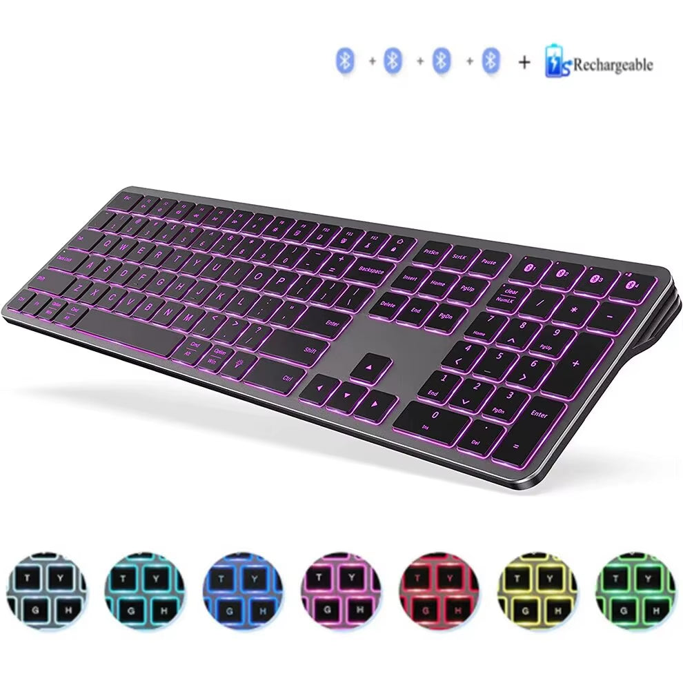 Backlit Bluetooth Keyboard for Win & Mac, Multi-Device Slim Rechargeable Wireless Keyboard for Laptop Computer