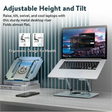 Swivel Laptop Stand for Desk – Adjustable Laptop Stand for Desk 360 Rotation – Raise, Tilt, Rotate, Cool Laptops with This Ergonomic Laptop Riser for Desk Ipad Stand Laptop Cooling Pad (Ocean Blue)
