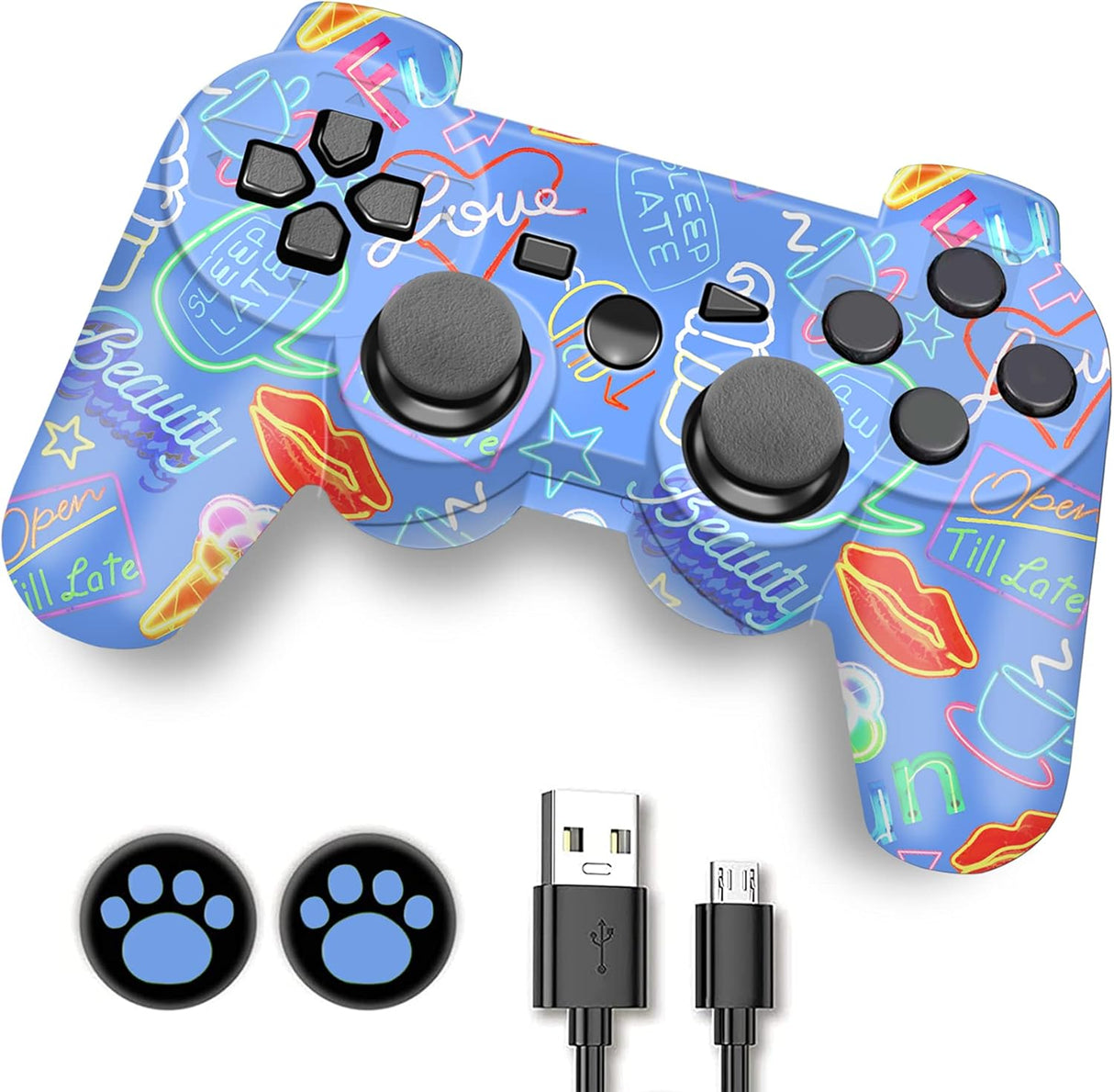 Controller, Wireless Controller, Game Controller Compatible for Play3 Remote with Charger and Thumb Gripss