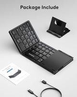 Foldable Bluetooth Keyboard with Touchpad - Portable Wireless Keyboard with Holder, Rechargeable Full Size Ultra Slim Pocket Folding Keyboards for Android Windows Ios Tablet & Laptop - Black