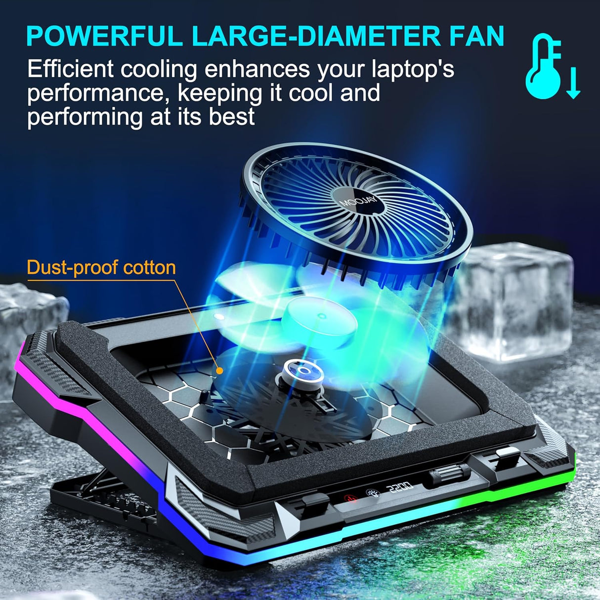 Laptop Cooling Pad Powerful Turbo Fan RGB Gaming Notebook Cooler, Moojay Laptop