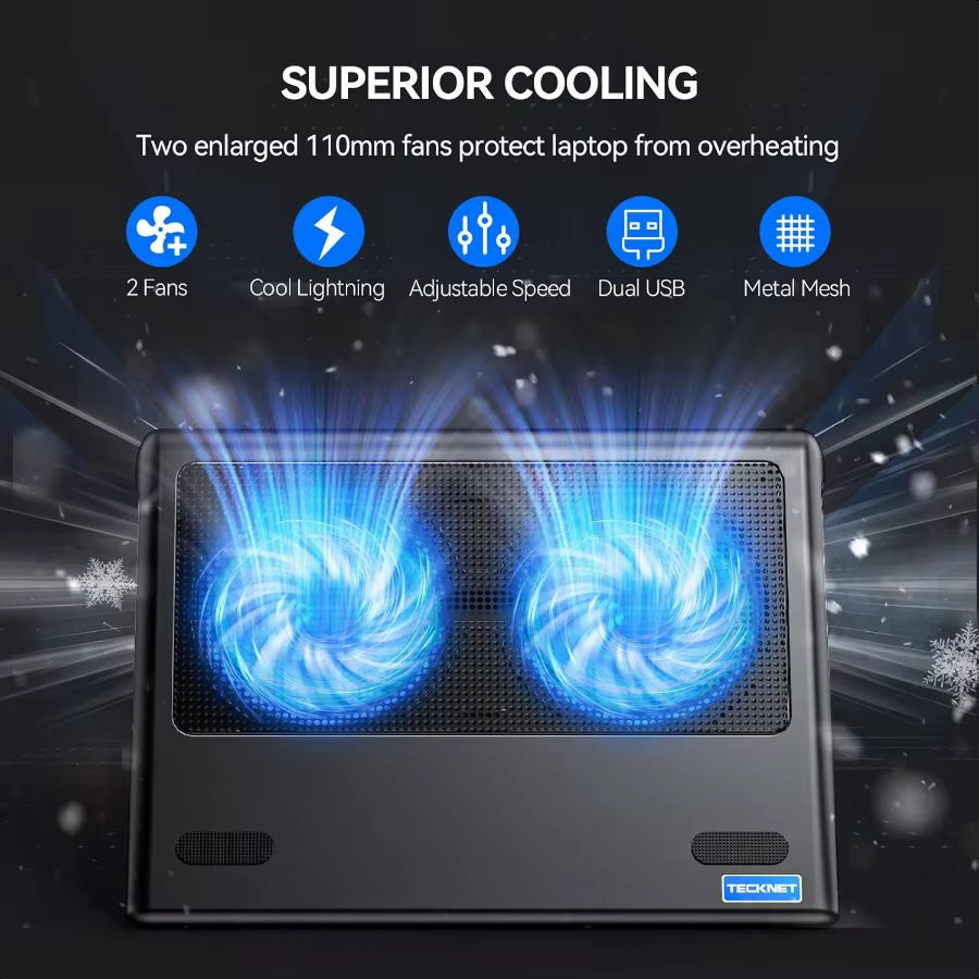 Laptop Cooling Pad 1215.6 Laptop Cooler Gaming Laptop Cooling Stand Wind Speed Adjustable 2 USB Powered Laptop Fan Cooling Pad