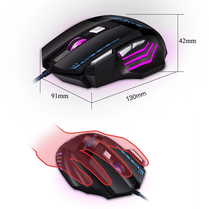 Computer Mouse Gamer Wired Gaming Mouse RGB Backlight Silent 7200 DPI Ergonomic Mice with LED Backlight 7 Buttons for PC Laptop