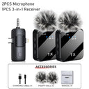 3 In1Microphone for Ios/Android Wireless Lavalier Microphone, Video Recording Noise Reduction, Live Streaming Clip-On Microphone