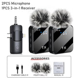 3 In1Microphone for Ios/Android Wireless Lavalier Microphone, Video Recording Noise Reduction, Live Streaming Clip-On Microphone