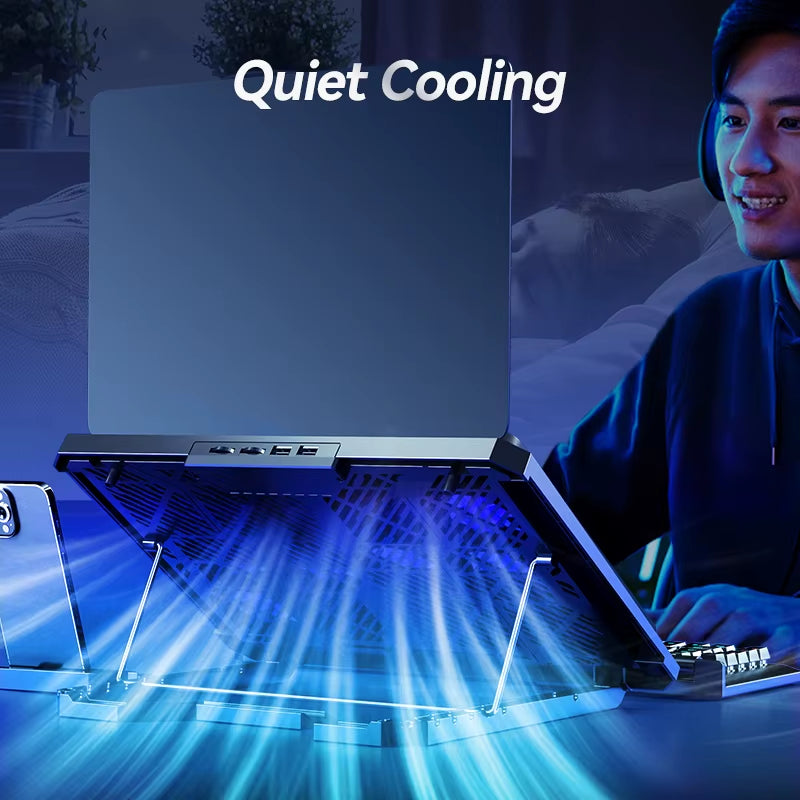 Laptop Cooling Pad with 12 Quiet Fans,12-17.3 Inch Gaming Laptop Cooler Stand with Two USB Ports & Phone Holder