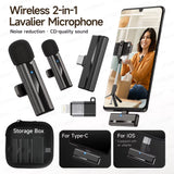 2-In-1 Wireless Lavalier Microphone for Iphone Android, Mini Pro Lapel Mic with Noise Reduction & Pickup for Vlog Live Recording