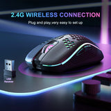2.4G Wireless Mouse Lightweight Honeycomb Design Rechargeable RGB Backlight Mouse with USB Receiver Adjustable DPI