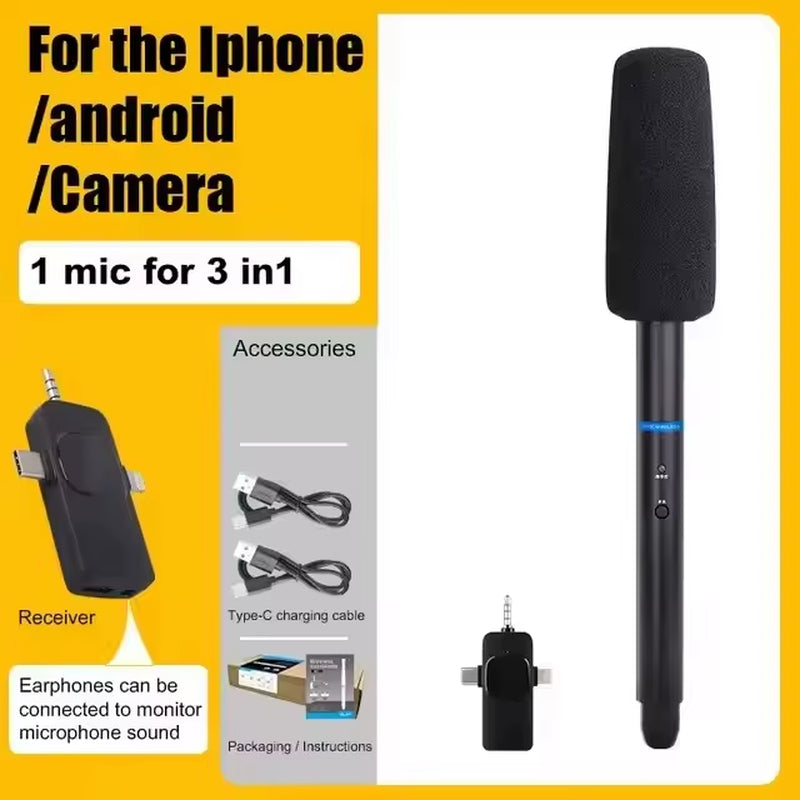 3 in 1 Wireless Interview Microphone Handheld Microphone for Smartphone and Camera Microfono Microfone