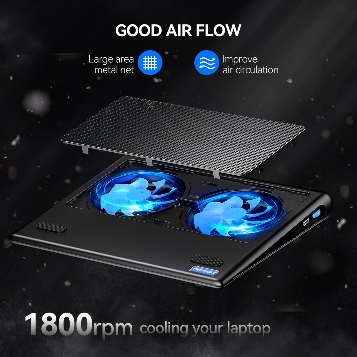 Tecknet Adjustable Laptop Cooling Pad with Dual Fans for Gaming and Study