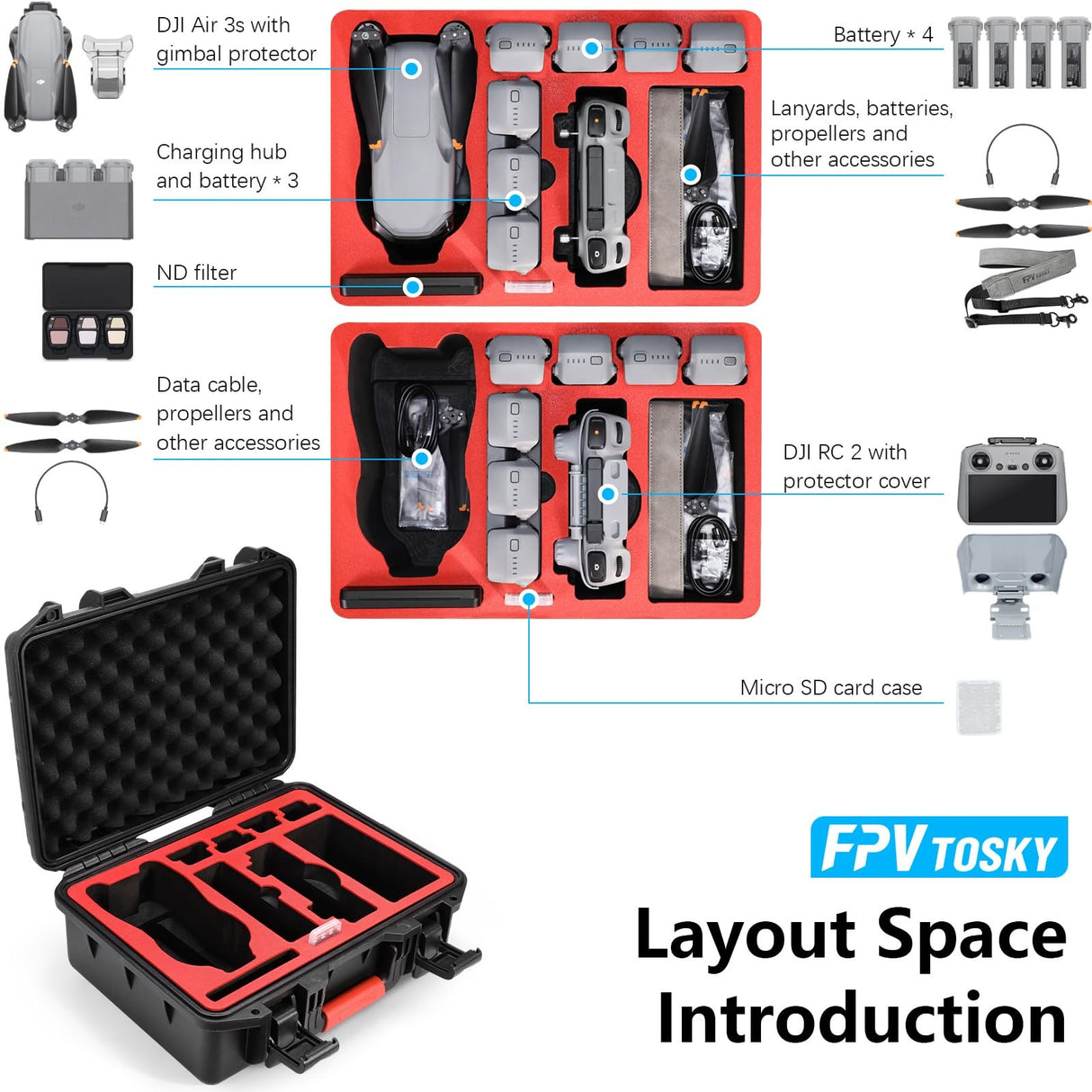 Hard Case for Dji Air 3S/Air 3 Drone/Fly More Combo, Waterproof Air 3S Hard S...