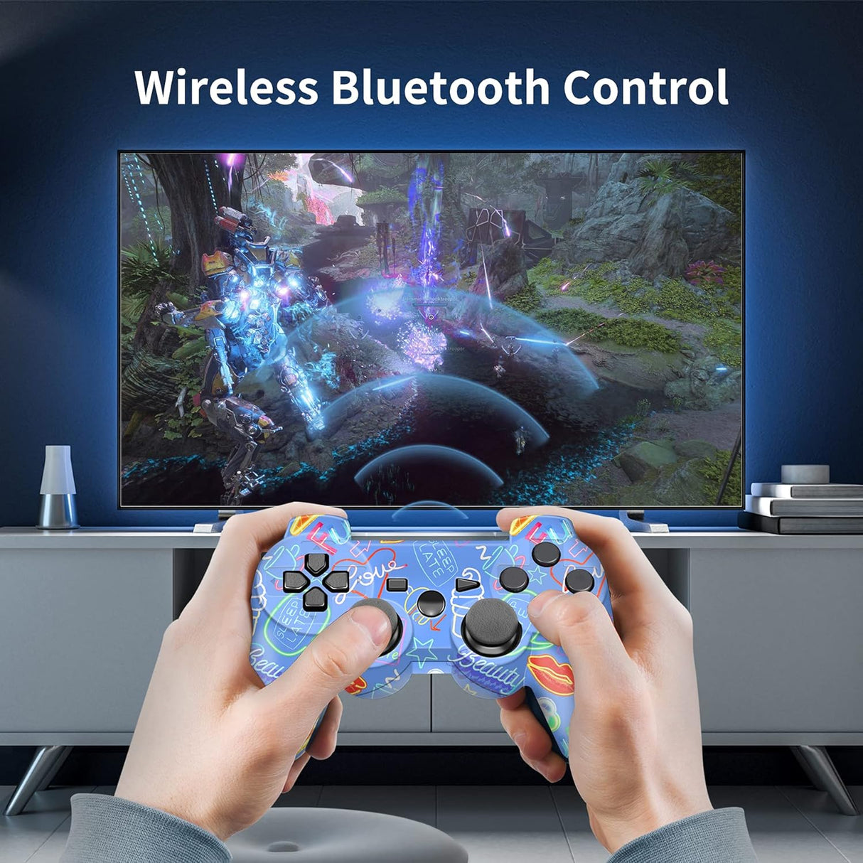Controller, Wireless Controller, Game Controller Compatible for Play3 Remote with Charger and Thumb Gripss