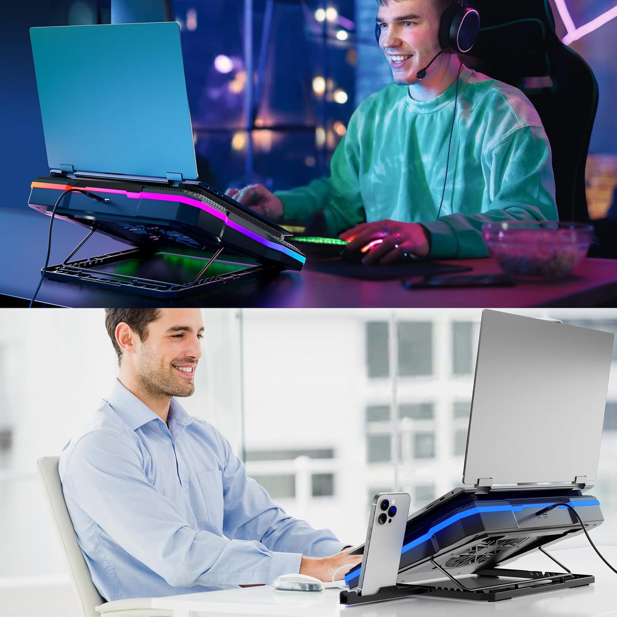 Laptop Cooling Pad Powerful Turbo Fan RGB Gaming Notebook Cooler, Moojay Laptop