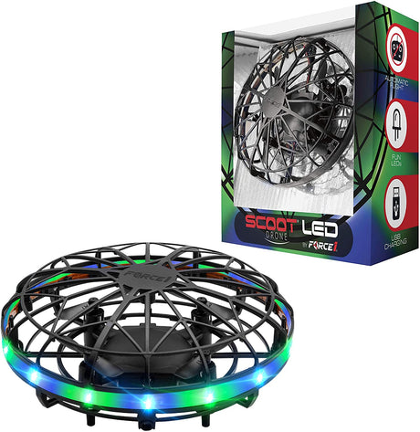 Scoot LED Hand Operated Drone for Kids or Adults - Hands Free Motion Sensor Mini Drones, Easy Indoor Flying Orb Ball Small UFO Toy for Boys and Girls (Green/Blue)