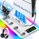 For PS5/PS5 Slim/Ps5 Pro Stand with Headphone Hook Cooling Stand & Controller Charging Station for PS5 with 3 Levels Cooling Fan