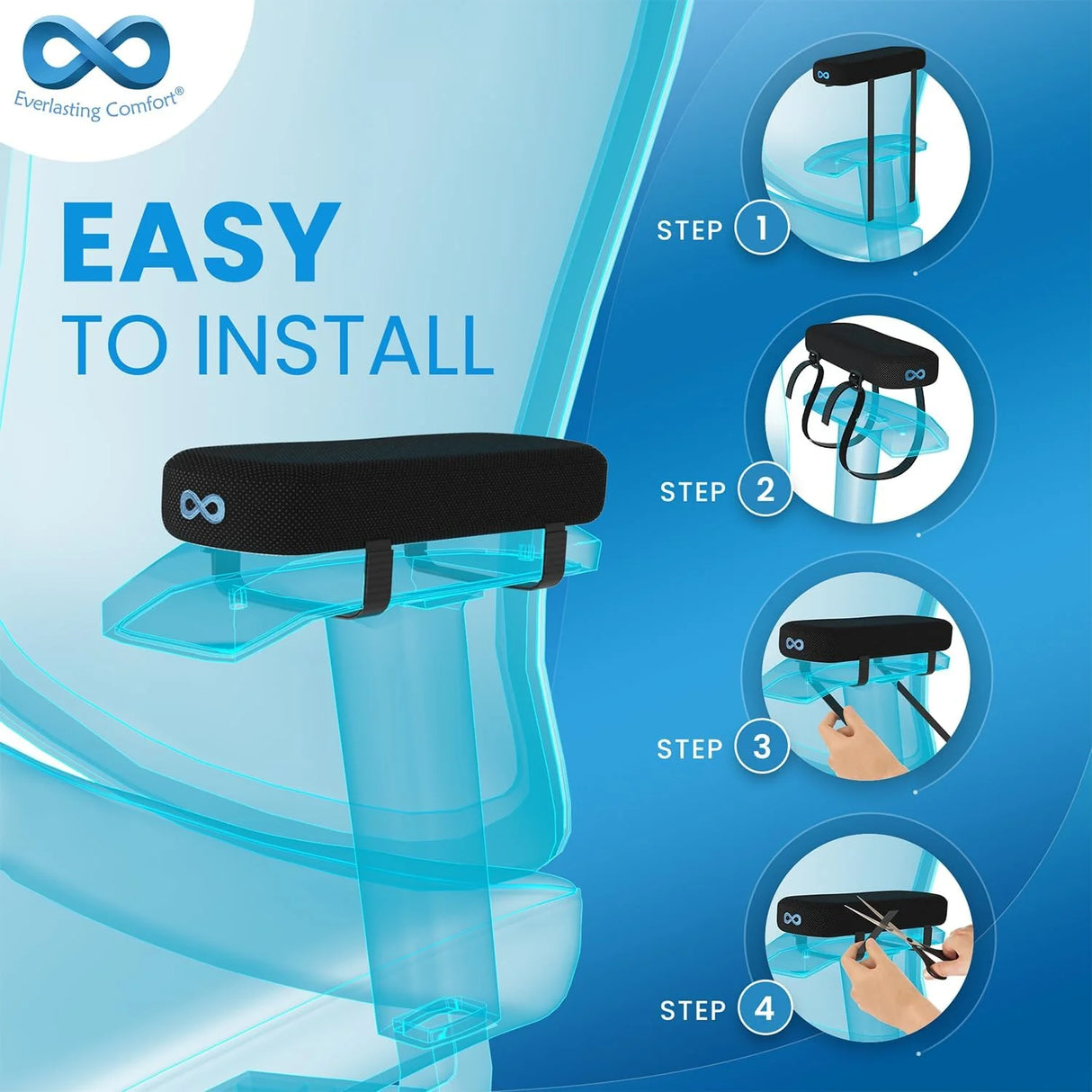 Armrest Chair Arm Covers Ergonomic Memory Foam Arm Rest Pads, Black, 2 Pack