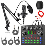 V8S Live Sound Card Podcast Equipment Live Broadcast DJ Device with BM800 Microphone Set for Music/Recording Live Streaming