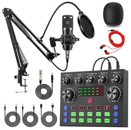 V8S Live Sound Card Podcast Equipment Live Broadcast DJ Device with BM800 Microphone Set for Music/Recording Live Streaming