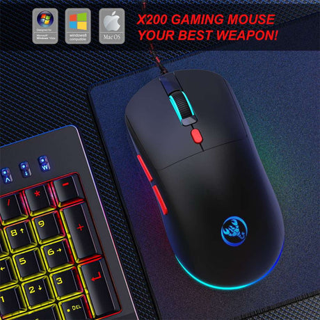 USB Wired Gaming Mouse,Usb Computer Mouse with 4 Adjustable DPI, RGB Backlit LED, Side Buttons, Ergonomic Design Mice for PC, Laptop, Windows, Mac, Vista, Linux, Gamer,Black