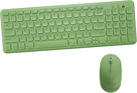 Wireless Keyboard and Mouse Combo, Sweet Mixed Color Cute Keyboard, 2.4G USB Ergonomic Keyboard and Mouse Combo for Computer, Laptop, PC Desktops, Mac (Green New)