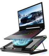 Movable RGB Laptop Cooler with 5.5" Sliding Fan, Ergonomic Cooling Stand with 8 Light Modes for 14-17.3 Inch Gaming Laptops