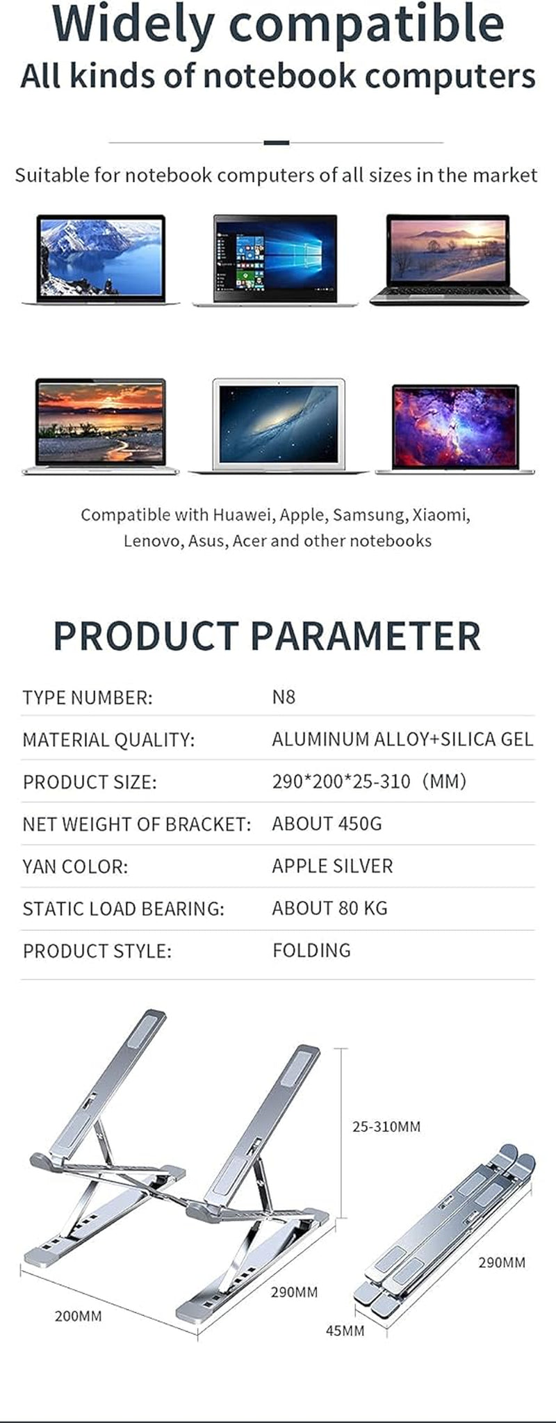 2022 New Latest Adjustable Laptop Stand Lightweight Ergonomic and Convenient Laptop Stand Compatible with 10-16 Inch Laptop Stand (Grey)