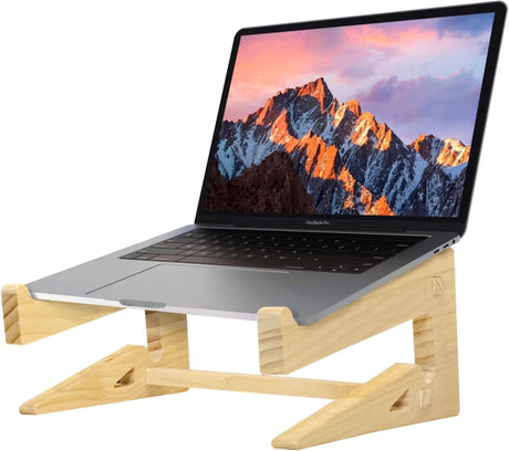 Wooden Laptop Stand,Vertical Laptop Stand for Desk,Wood Notebook Holder Mount Stand Compatible with Macbook Air Mac Pro, Chromebook, HP, DELL, Acer, Toshiba, Surface, Lenovo Etc