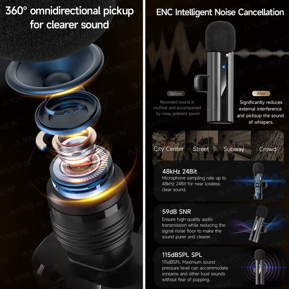 2-In-1 Wireless Lavalier Microphone for Iphone Android, Mini Pro Lapel Mic with Noise Reduction & Pickup for Vlog Live Recording