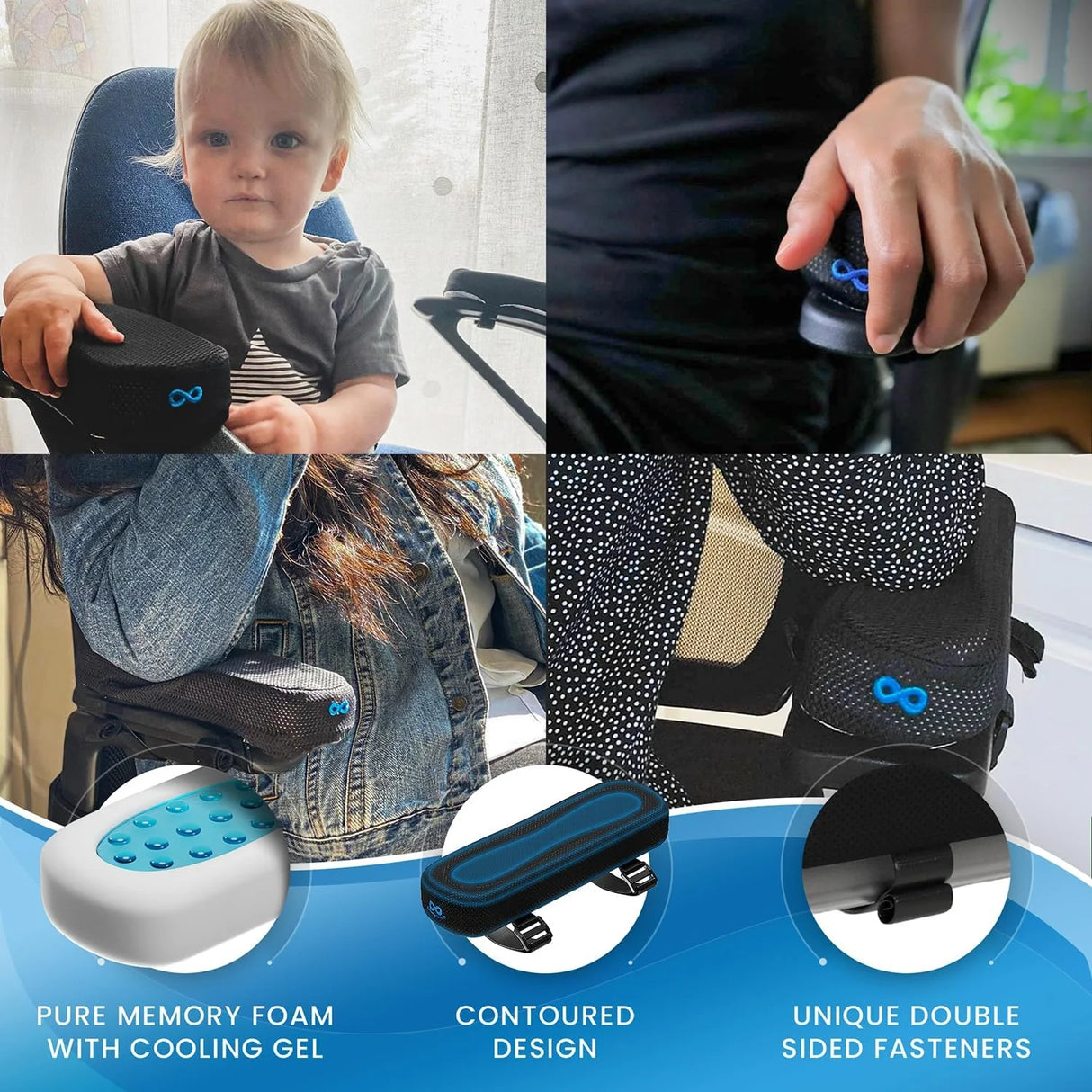 Armrest Chair Arm Covers Ergonomic Memory Foam Arm Rest Pads, Black, 2 Pack