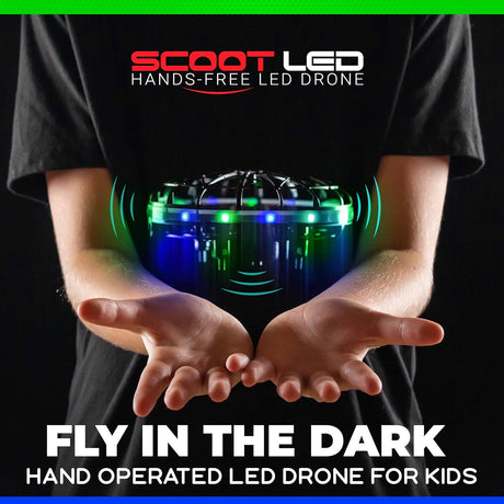 Scoot LED Hand Operated Drone for Kids or Adults - Hands Free Motion Sensor Mini Drones, Easy Indoor Flying Orb Ball Small UFO Toy for Boys and Girls (Green/Blue)