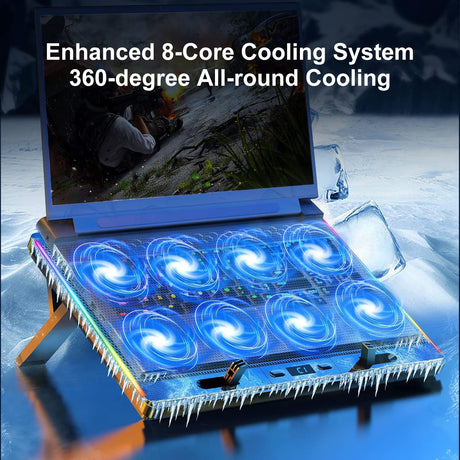 Laptop Cooling Pad with 8 Quiet Fans 7 Angles 2 USB Port, Laptop Cooler for 12.1-17.3" Laptop