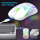 2.4G USB and Type-C Wireless Gaming Mouse RGB Backlight Rechargeable Adjustable DPI Ergonomic Mice for PC Laptop Mac Android