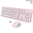 Ergonomic 104 Keys Full Size round Retro Keycaps Wireless Keyboard and Mouse Set 2.4G Wireless Keyboard Mouse Combo for Desktop