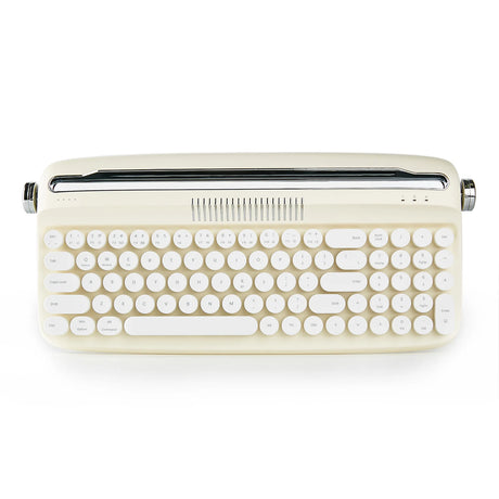 B309 Sand Beige Upgraded Retro Wireless Usb-C/Bluetooth Typewriter Keyboard with Cute round Keycaps&Integrated Stands