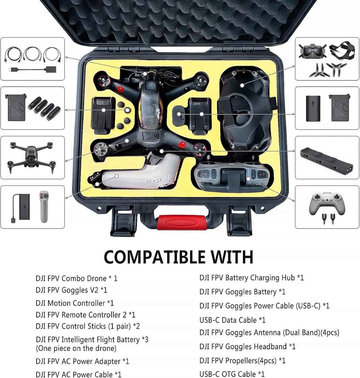 Waterproof DJI FPV Drone Case, DJI FPV Hard Case Compact Carrying Case, FPV Drone Kit, DJI FPV Accessories[Case ONLY]