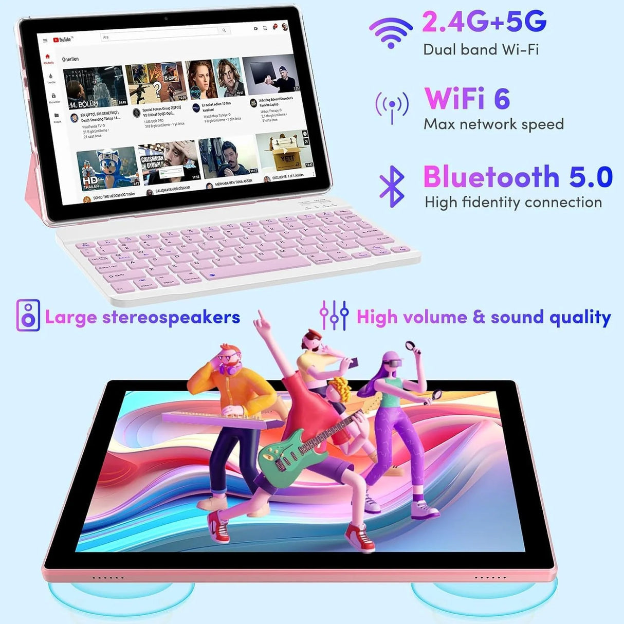 Android 13 Tablet with Keyboard, 10 Inch 2 in 1 Tablets, 12GB RAM+128GB ROM 2.0Ghz CPU Tableta, 2.4G/5G Wifi6 BT 5.0 Tablet PC, 1280*800 HD Tablet with Case Mouse Stylus Film, 6000Mah Battery Tablet