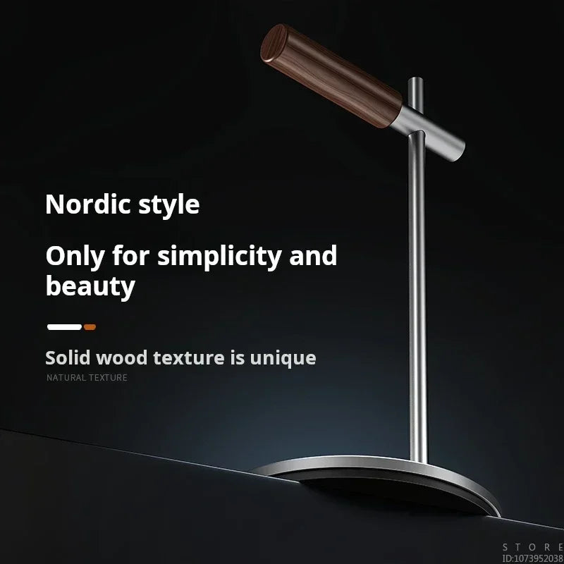 Headphone Stand Headset Holder Earphone Stand with Aluminum & Walnut Wood Desk Gaming Headphone Hook for VR
