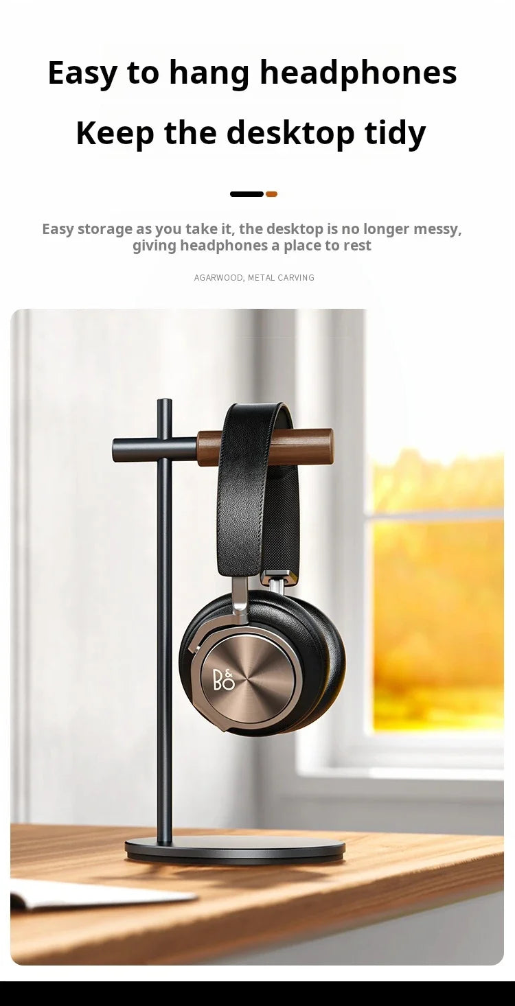 Headphone Stand Headset Holder Earphone Stand with Aluminum & Walnut Wood Desk Gaming Headphone Hook for VR