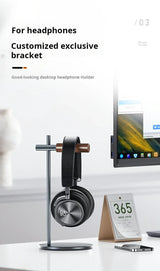 Headphone Stand Headset Holder Earphone Stand with Aluminum & Walnut Wood Desk Gaming Headphone Hook for VR