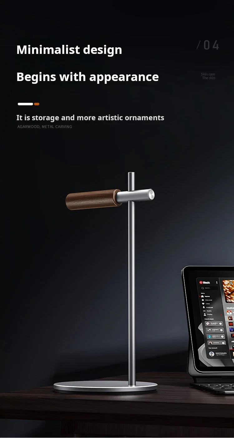Headphone Stand Headset Holder Earphone Stand with Aluminum & Walnut Wood Desk Gaming Headphone Hook for VR