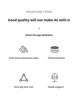 Headphone Stand Headset Holder Earphone Stand with Aluminum & Walnut Wood Desk Gaming Headphone Hook for VR